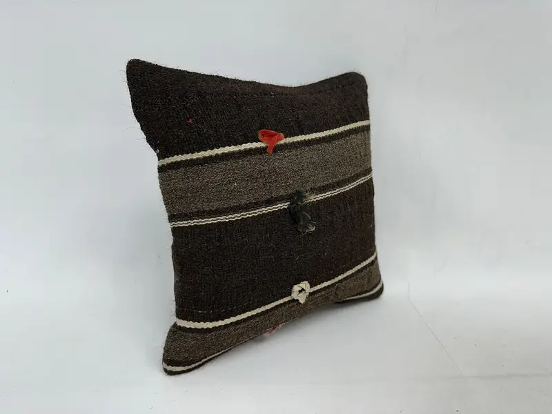 Wool Kilim Pillow Pillow Cover, Vintage Kilim Pillow, Home Decor Pillow, Pillow Sham, 14x14 Brown Pillow Case, Kilim Pillow Cover - 3