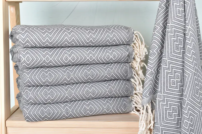 Turkish Towel Beach Personalized Gift Towel Dark Gray Diamond, 40x75 Inches