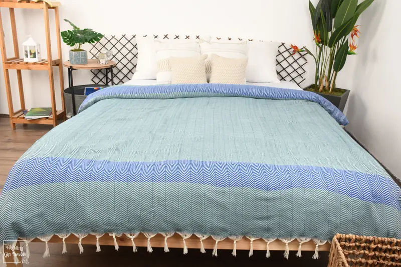 Chevron Turkish Cotton Throw Blanket Beige, 79x83 Inches