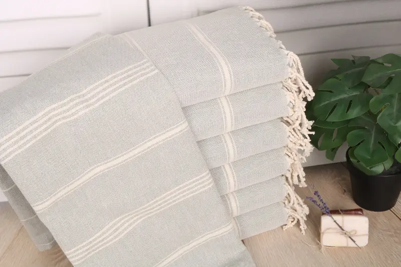 Striped Personalized Organic Cotton Towel, Green Beige, 40x67 Inches