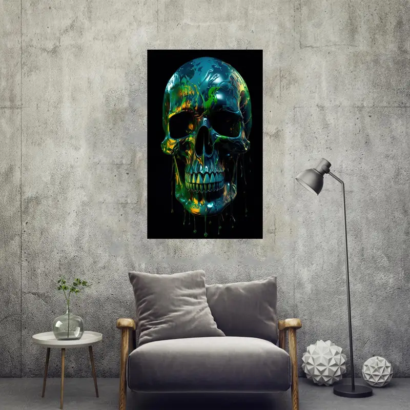 Elegant Printed Glass: Abstract Colorful Skull for Modern Man Cave