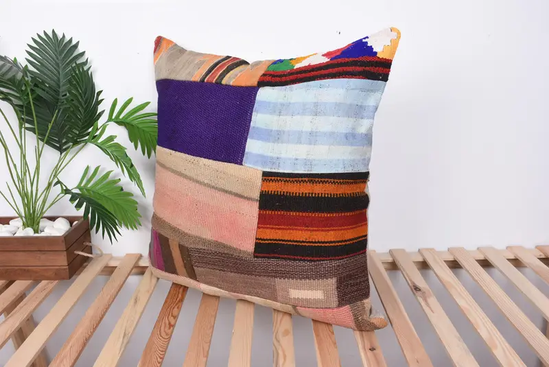 Throw Kilim Pillow, Handmade Throw Pillow Case, Pillow for Couch, Vintage Kilim Pillow, Pillow Sham, 28x28 Blue Cushion Case, Sofa Pillow Case - 5