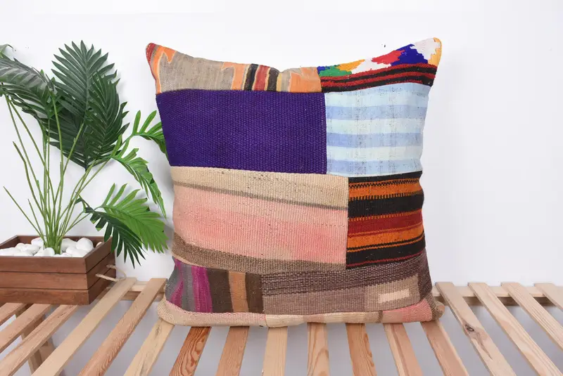 Throw Kilim Pillow, Handmade Throw Pillow Case, Pillow for Couch, Vintage Kilim Pillow, Pillow Sham, 28x28 Blue Cushion Case, Sofa Pillow Case - 1