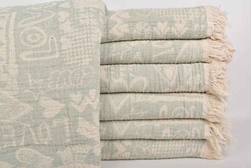 Shower Curtain, Woven Blanket, 98x76 Cotton Love Design Towel, Turkish Blanket, Beach Wedding Favor, Cotton Bedspread, Bridal Shower Gift - 1