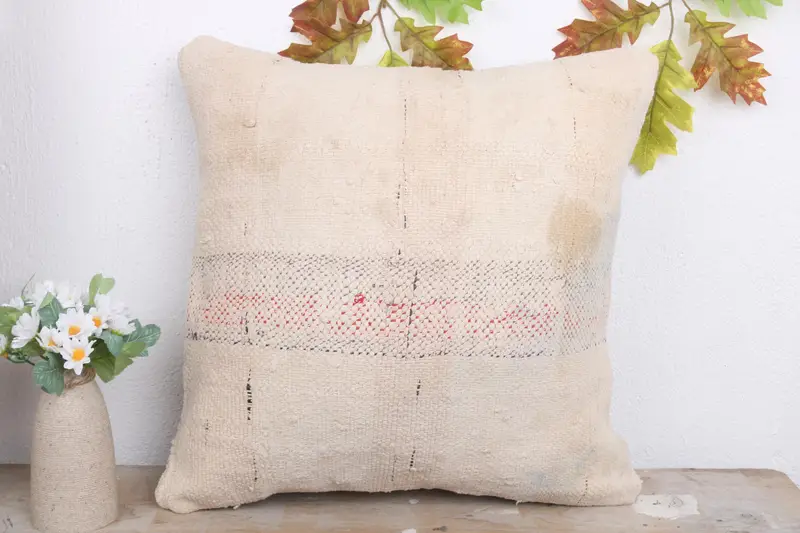Chair Cushion, Outdoor Pillow Sham, Home Decor Pillow, Cushion, Farmhouse Pillow Case, Throw Kilim Pillow, 18x18 Beige Pillow, Vintage Kilim Pillow - 2