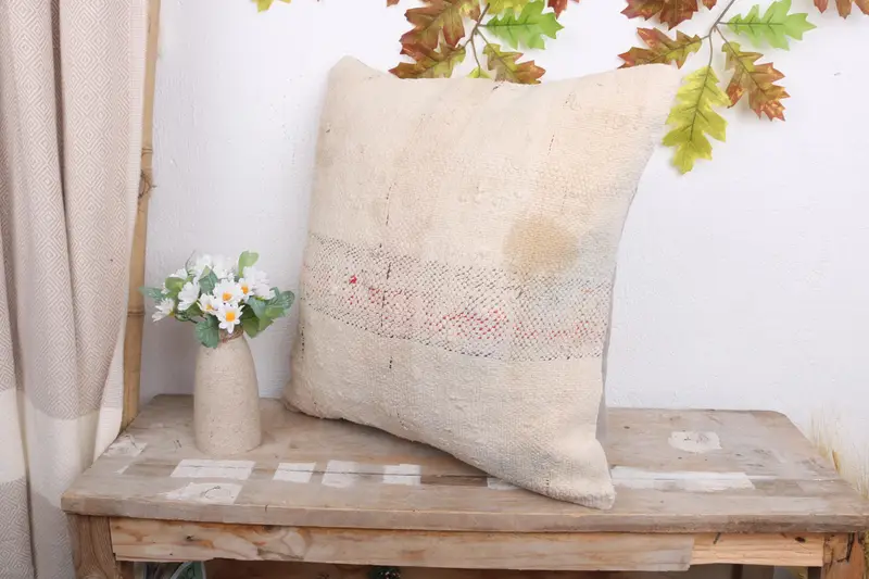 Chair Cushion, Outdoor Pillow Sham, Home Decor Pillow, Cushion, Farmhouse Pillow Case, Throw Kilim Pillow, 18x18 Beige Pillow, Vintage Kilim Pillow - 4