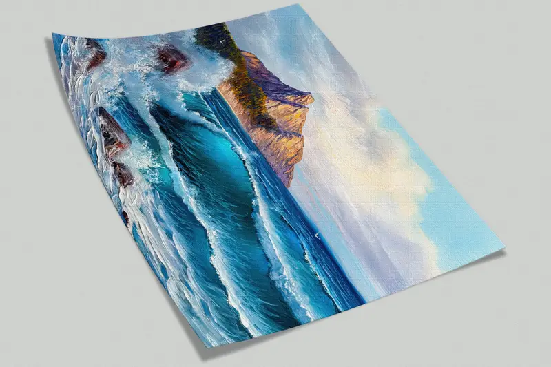 Vawe Landscape Wall Print, Sea Landscape Painting, Bright Wall Paper, Wall Paper Peel and Stick, Custom Wall Paper, Landscape Wallpaper, - 5