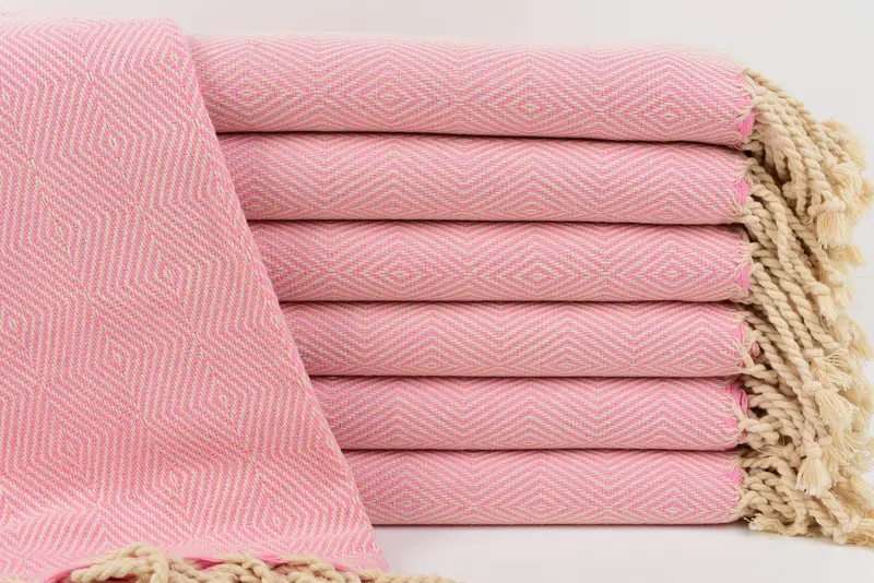Turkish Beach Towel Pink Diamond, 74x40 Inches, Organic Cotton