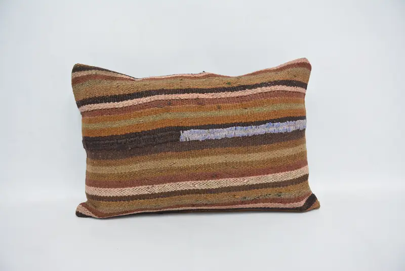 Vintage Kilim Throw Pillow, One Of A Kind Cushion, Throw Kilim Pillow, 16x24 Brown Pillow Sham, Cushion, Kilim Pillow, Bench Cushion - 1