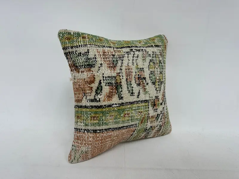 Hippie Throw Cushion Case, Vintage Kilim Throw Pillow, Pillow for Sofa, Cushion, Vintage Cushion, Handmade Kilim Cushion, 14x14 Beige Pillow Sham - 3