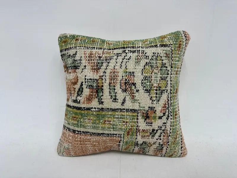 Hippie Throw Cushion Case, Vintage Kilim Throw Pillow, Pillow for Sofa, Cushion, Vintage Cushion, Handmade Kilim Cushion, 14x14 Beige Pillow Sham - 1