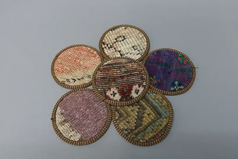 Blue and Brown Woven Coaster, Non-Slip Turkish Kilim Coaster
