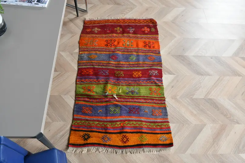 Purple Southwestern Rug, 2.1x3.7 ft with Orange Accents