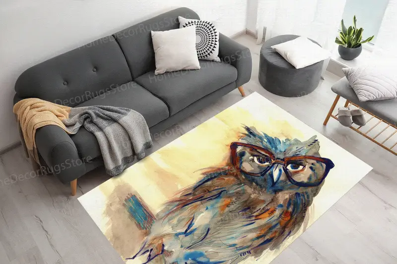 モダンなプリントラグ: トレンディな空間に最適な抽象的なフクロウのデザイン