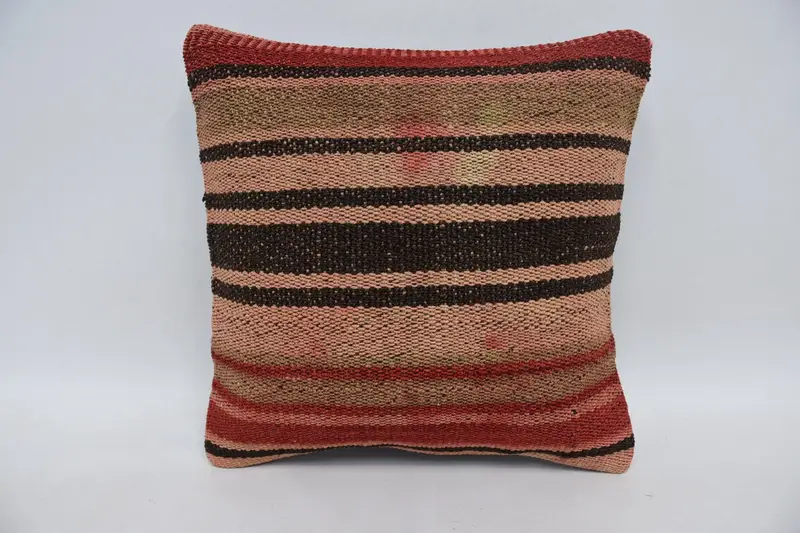 Red Throw Antique Euro Sham, Striped Wool Accent Cushion - 1