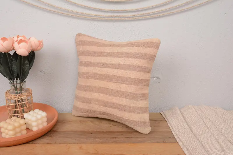 Pillow for Couch, Cushion Case, Gift Pillow, 14x14 Pink Cushion, Colorful Cushion Cover, Art Deco Pillow, Vintage Kilim Pillow - 4