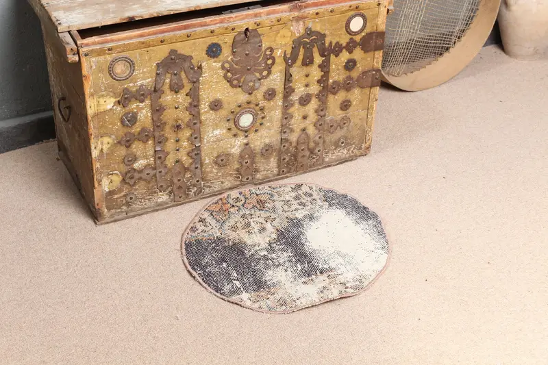 Brauner und blauer Blumenteppich, 1,7 x 1,6 Fuß, schickes Dekor