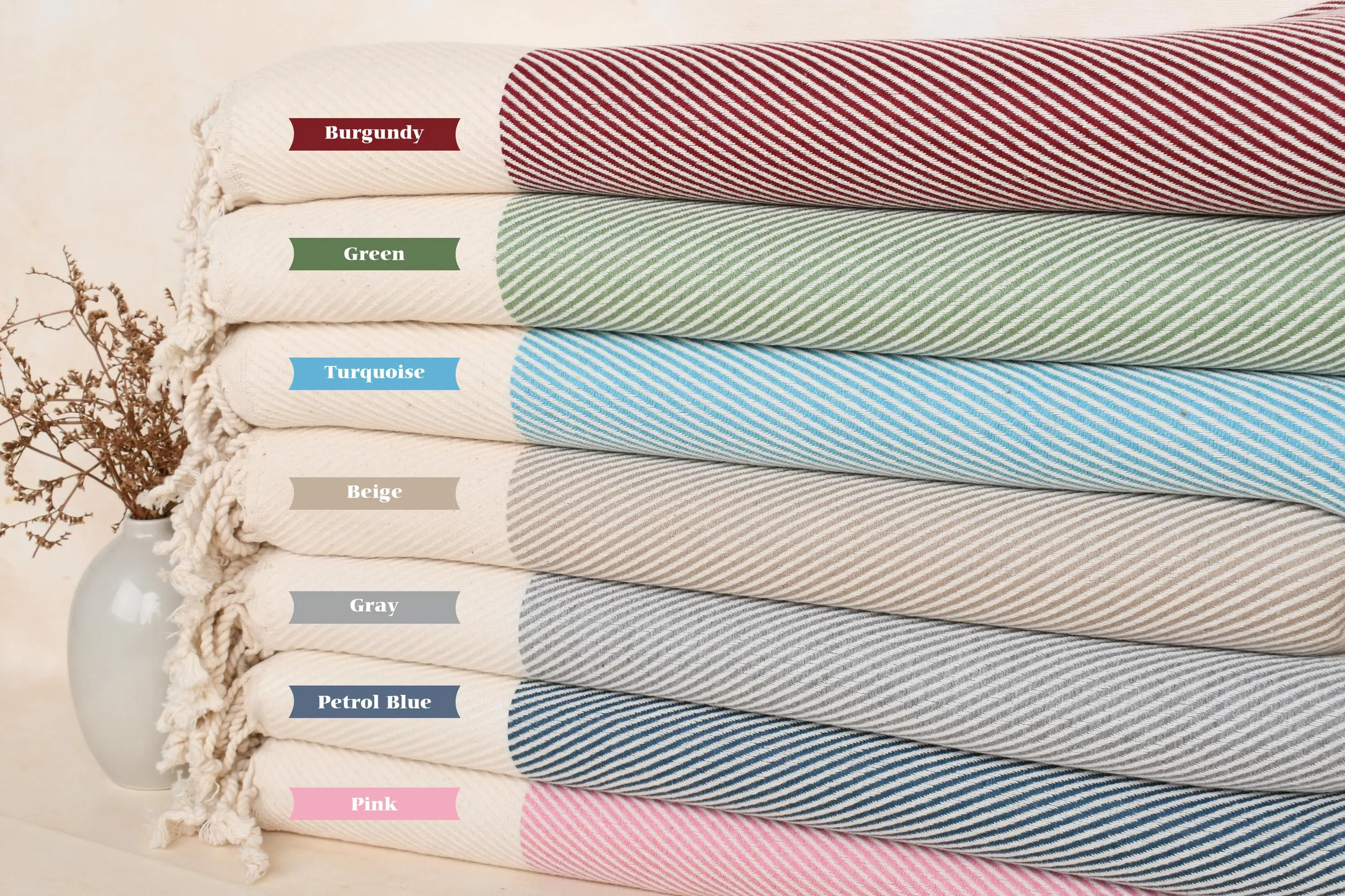 Gift Boxes Towel Bath Towel, Striped Organic Cotton, Beige, 40x71 Inches - 1