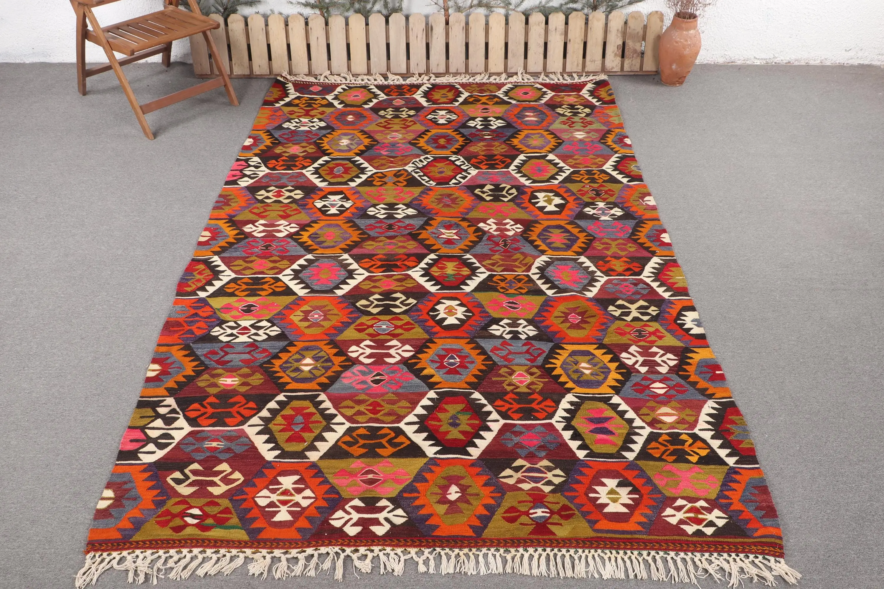 Vintage Türk Büyük Halı 6.2x9.4 ft, Kırmızı Yün Halı - 1