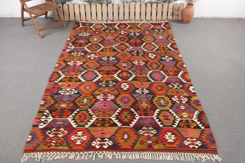 Handgefertigter Regenbogenteppich, 6,2x9,4 Fuß Patchwork-Design