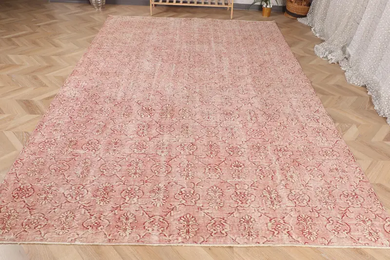 Handgefertigter rosafarbener Perserteppich, 0,6 x 10,1 Fuß, elegante Ergänzung