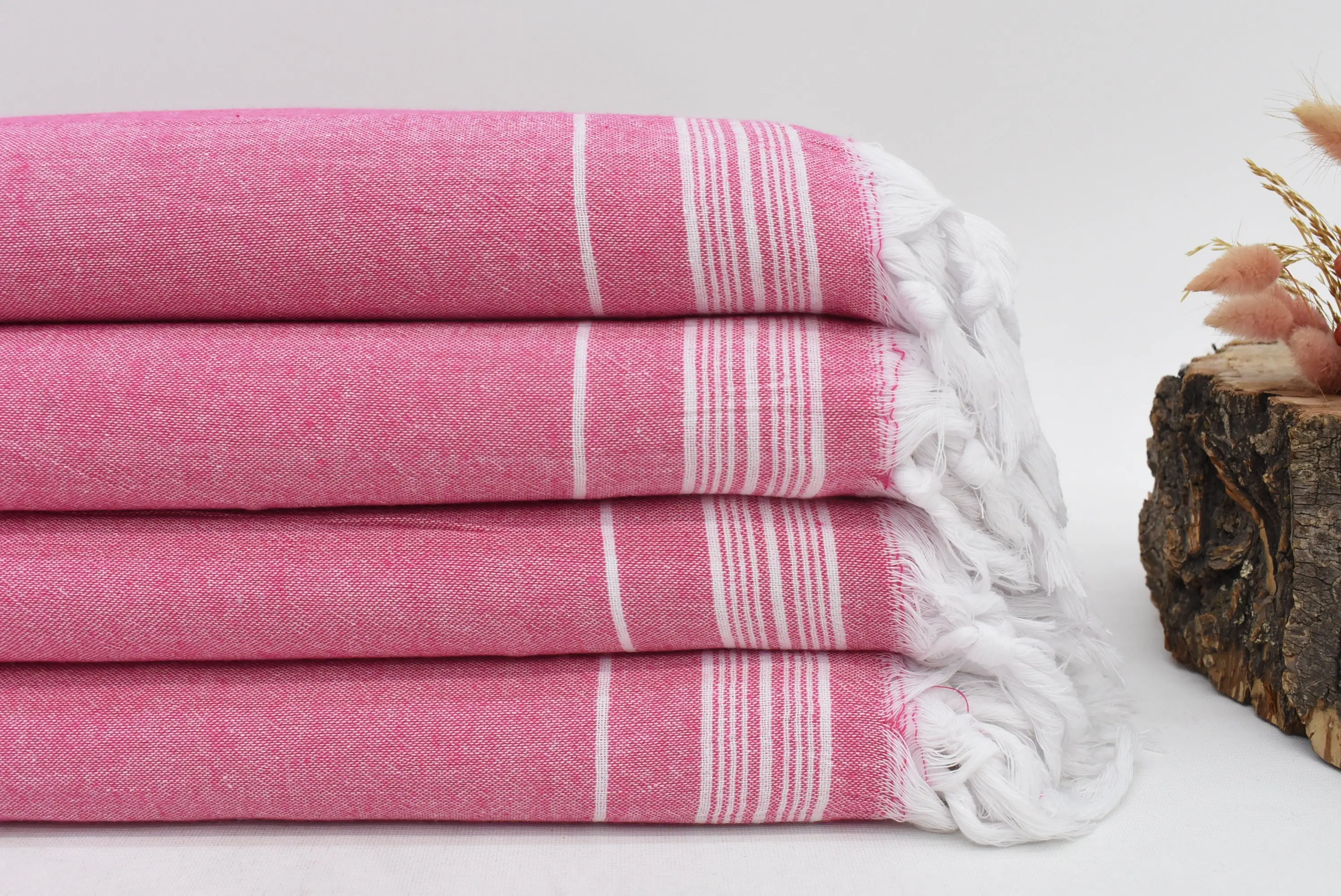 Fuchsia Striped Throw Organic Cotton Blanket, 91x56 Inches - 1