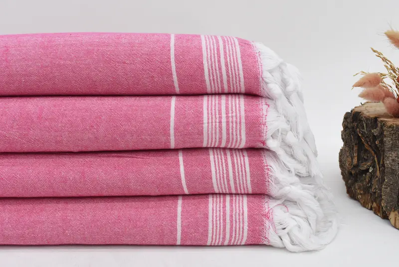 Fuchsia Striped Throw Organic Cotton Blanket, 91x56 Inches