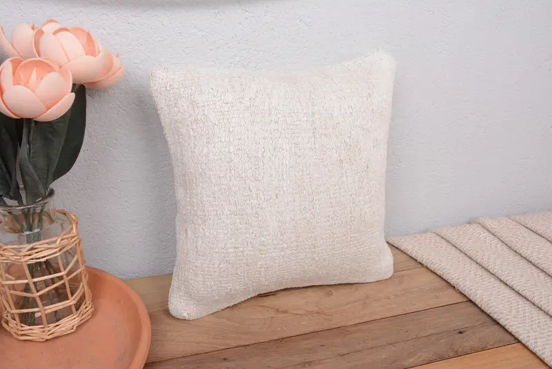 Almohada bordada del suroeste beige, almohada de lanzamiento hecha a mano de 12x12