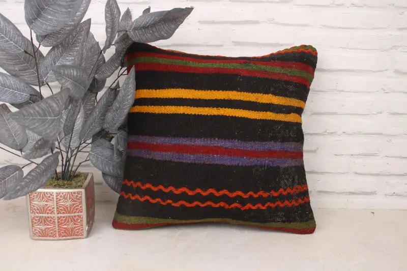 Pillow Sham, Comfy Throw Cushion, Neutral Cushion Case, Interior Designer Pillow, 18x18 Red Pillow, Turkish Kilim Pillow, Kilim Pillow - 1