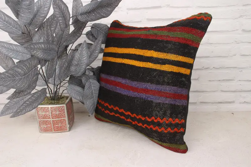Pillow Sham, Comfy Throw Cushion, Neutral Cushion Case, Interior Designer Pillow, 18x18 Red Pillow, Turkish Kilim Pillow, Kilim Pillow - 4