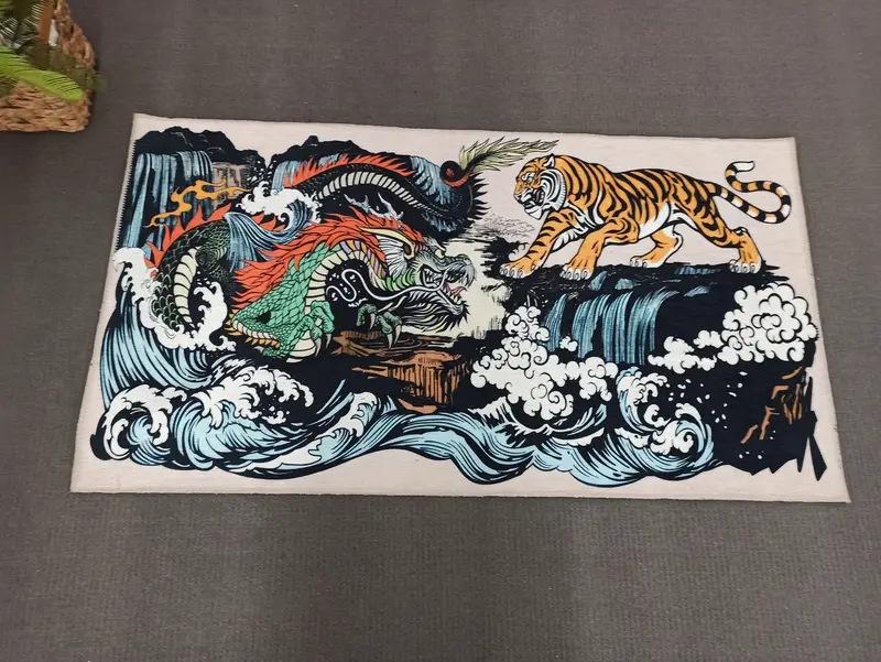 Elegant Dragon Vs Tiger Yin Yang Printed Rug - Modern Home Accent