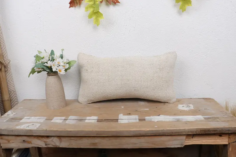 8x16 Beige Pillow Case, Antique Pillows, Pillow for Sofa, Boho Throw Cushion Case, Decorative Pillow Cover, Vintage Kilim Throw Pillow, Pillow Sham - 1
