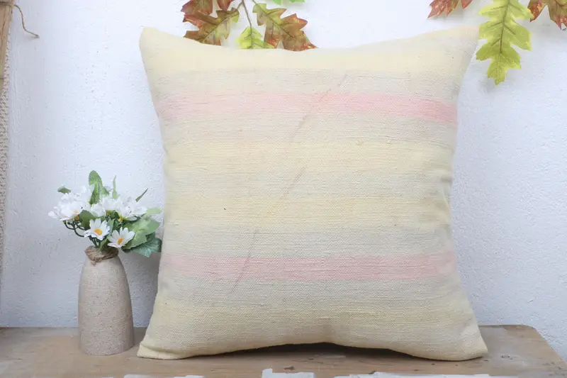 Vintage Kilim Throw Pillow, Turkish Corner Pillow Cover, Cushion, Boho Pillow Sham Cover, 18x18 Beige Pillow Sham, Throw Kilim Pillow - 2