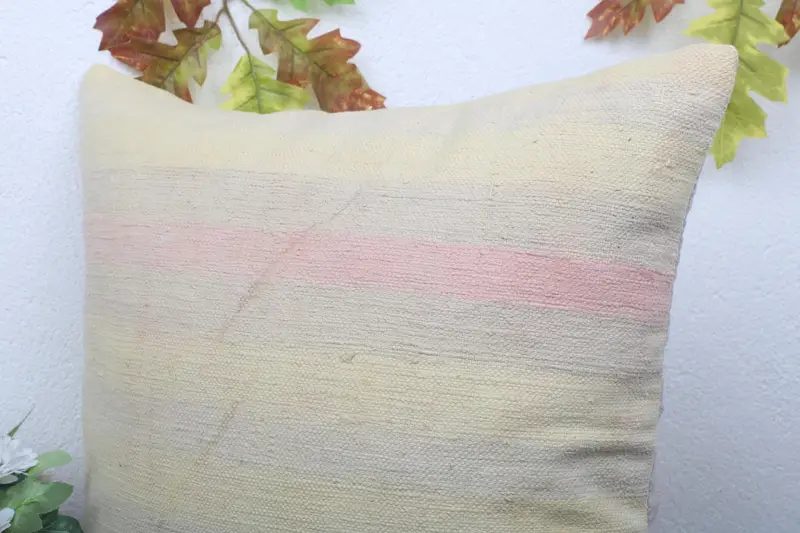 Vintage Kilim Throw Pillow, Turkish Corner Pillow Cover, Cushion, Boho Pillow Sham Cover, 18x18 Beige Pillow Sham, Throw Kilim Pillow - 5