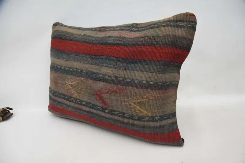 Cushion Cover, Vintage Kilim Throw Pillow, Outdoor Bolster Pillow, Vintage Kilim Pillow, Ethnical Kilim Rug Pillow, 20x28 Red Pillow - 5
