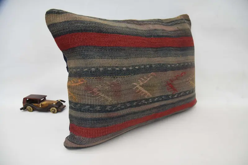 Cushion Cover, Vintage Kilim Throw Pillow, Outdoor Bolster Pillow, Vintage Kilim Pillow, Ethnical Kilim Rug Pillow, 20x28 Red Pillow - 3