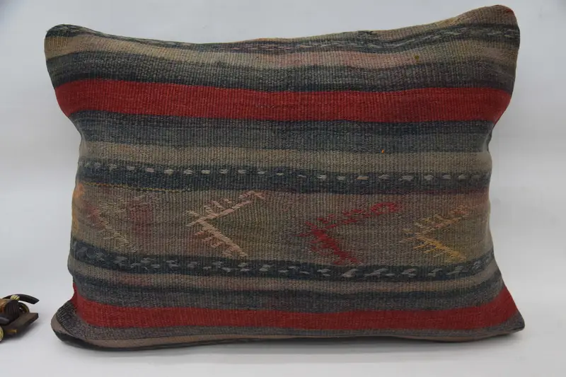 Cushion Cover, Vintage Kilim Throw Pillow, Outdoor Bolster Pillow, Vintage Kilim Pillow, Ethnical Kilim Rug Pillow, 20x28 Red Pillow - 4
