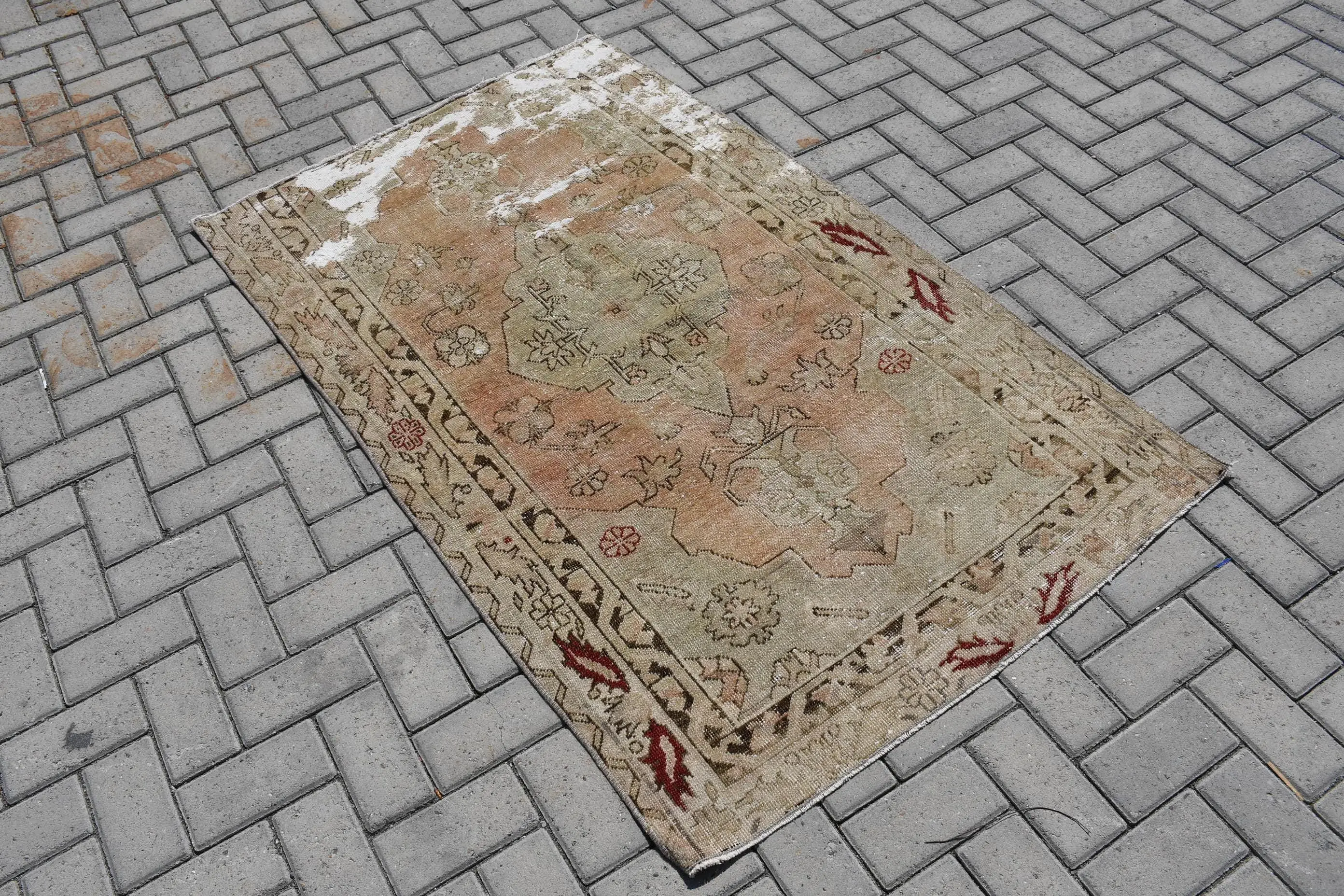 Alfombra vintage de 3,37x5,4 pies, alfombra turca decorativa, alfombra marrón - 1