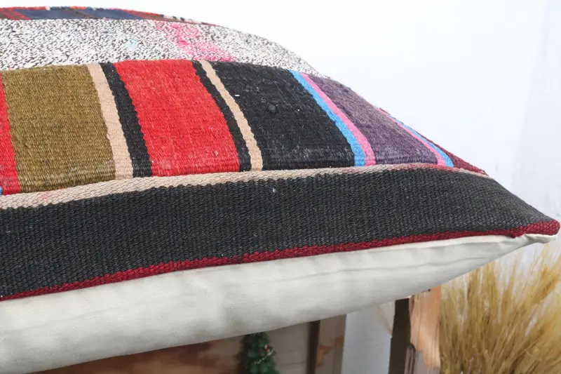 Kilim Cushion Sham, Turkish Kilim Pillow, 24x24 Red Cushion Case, Vintage Kilim Throw Pillow, Armchair Pillow Case, Pillow Cover - 6