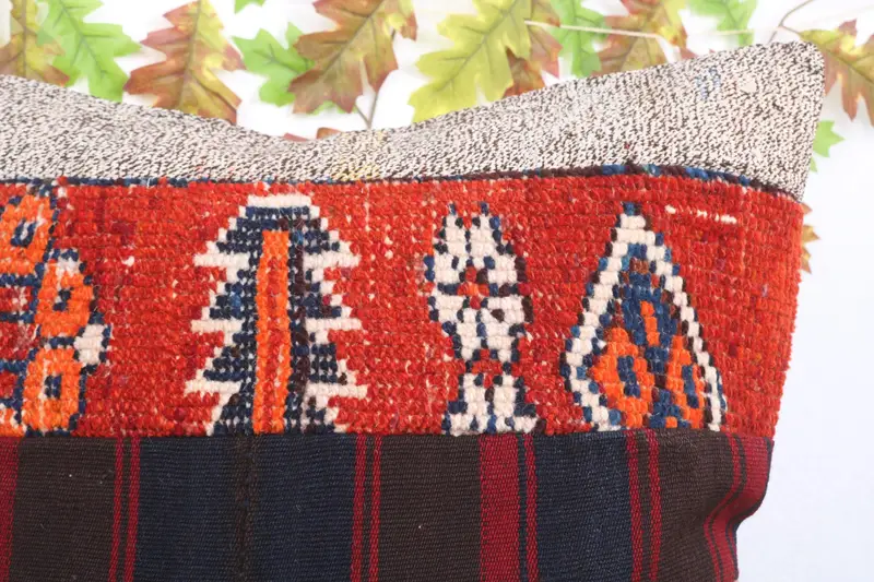 Kilim Cushion Sham, Turkish Kilim Pillow, 24x24 Red Cushion Case, Vintage Kilim Throw Pillow, Armchair Pillow Case, Pillow Cover - 5