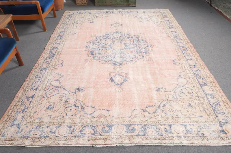 7x10 ft Turuncu ve Mavi Hayvan Baskılı Halı, Benzersiz Dekor