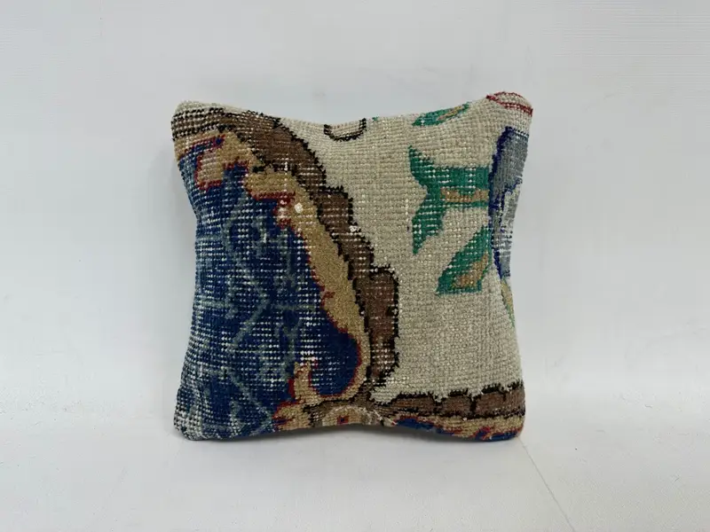 Turkish Pillow, Anatolian Pillow Cover, Pastel Cushion Cover, Pillow Case, 12x12 Blue Cushion, Pillow for Sofa, Boho Pillow Sham Cover - 1