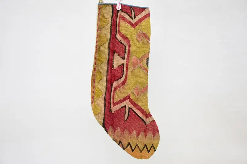 Red Christmas Stocking with Yellow Ornaments, 14 Inch Wide Stocking