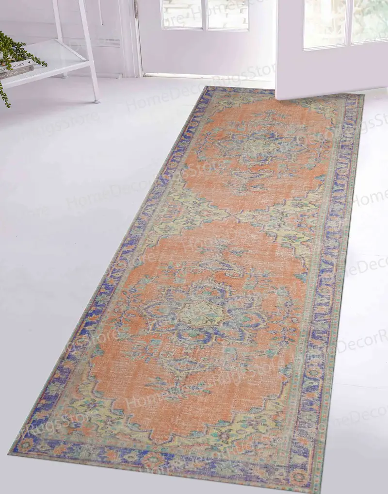 Mor Madalyon Vintage Baskılı Halı: Antik Boho Oryantal Tasarım