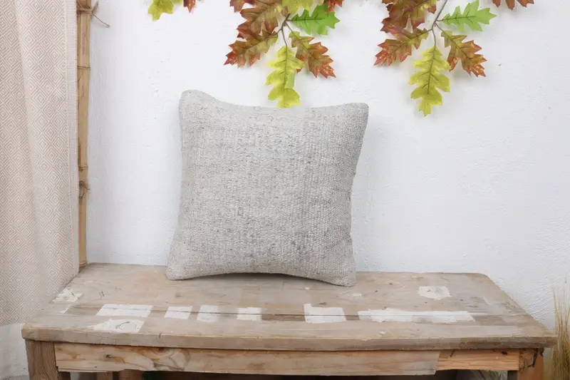 14x14 Gray Pillow Sham, Cushion Cover, Turkish Pillow, Vintage Kilim Throw Pillow, Comfy Throw Cushion, Nomadic Cushion Case, Gift Pillow - 1