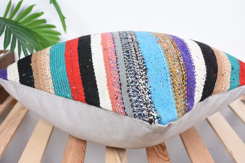 Natural Pillow Sham, 20x20 Rainbow Cushion Cover, Handmade Kilim Cushion, Pillow for Couch, Cushion Cover, Boho Pillow Sham Cover, Accent Cushion - 6