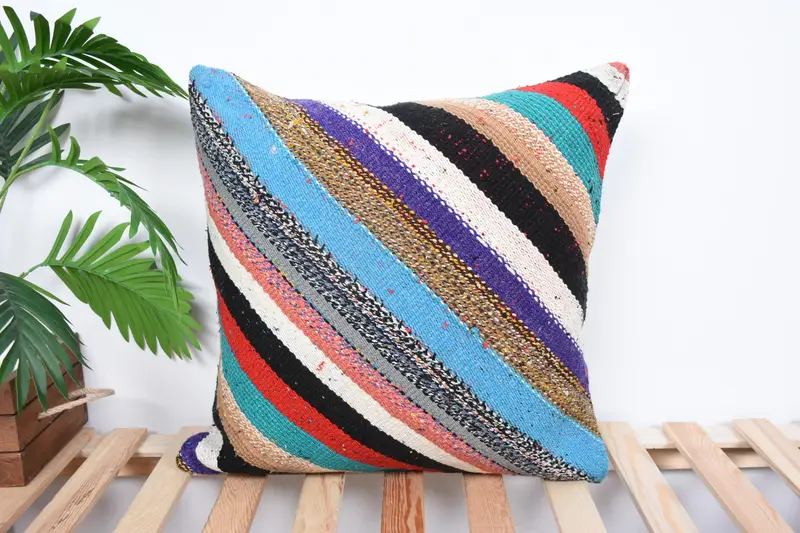 Natural Pillow Sham, 20x20 Rainbow Cushion Cover, Handmade Kilim Cushion, Pillow for Couch, Cushion Cover, Boho Pillow Sham Cover, Accent Cushion - 1