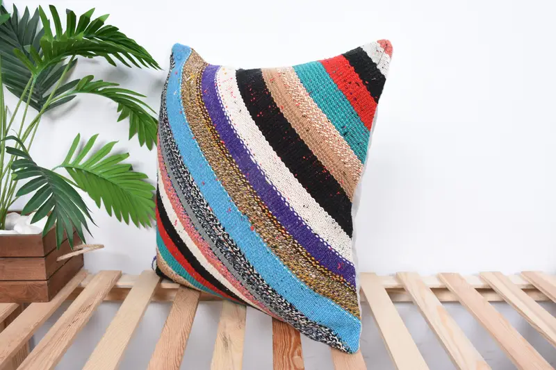 Natural Pillow Sham, 20x20 Rainbow Cushion Cover, Handmade Kilim Cushion, Pillow for Couch, Cushion Cover, Boho Pillow Sham Cover, Accent Cushion - 5