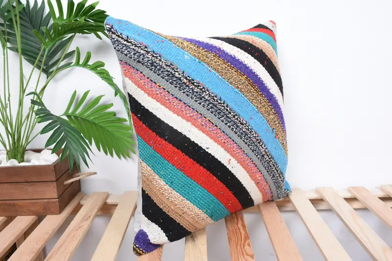 Natural Pillow Sham, 20x20 Rainbow Cushion Cover, Handmade Kilim Cushion, Pillow for Couch, Cushion Cover, Boho Pillow Sham Cover, Accent Cushion - 4