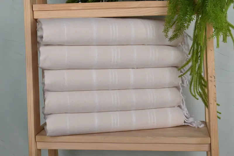 Striped Tea Towel Organic Cotton/Linen, Beige, Hand Towel, 40x24 inches